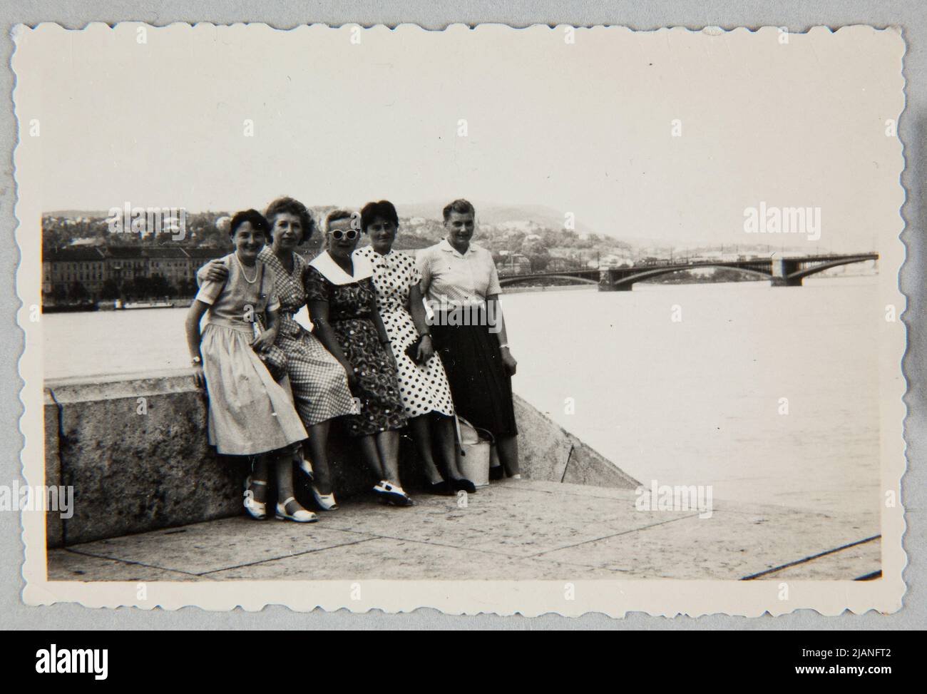 Budapest a group of five characters quay Danube photography Stock Photo