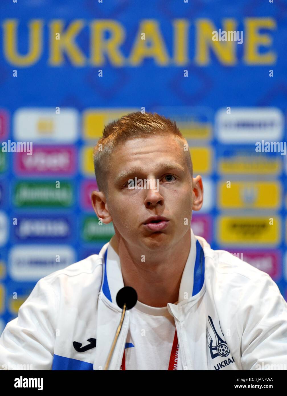 Ukraine's Oleksandr Zinchenko during a press conference at Hampden Park