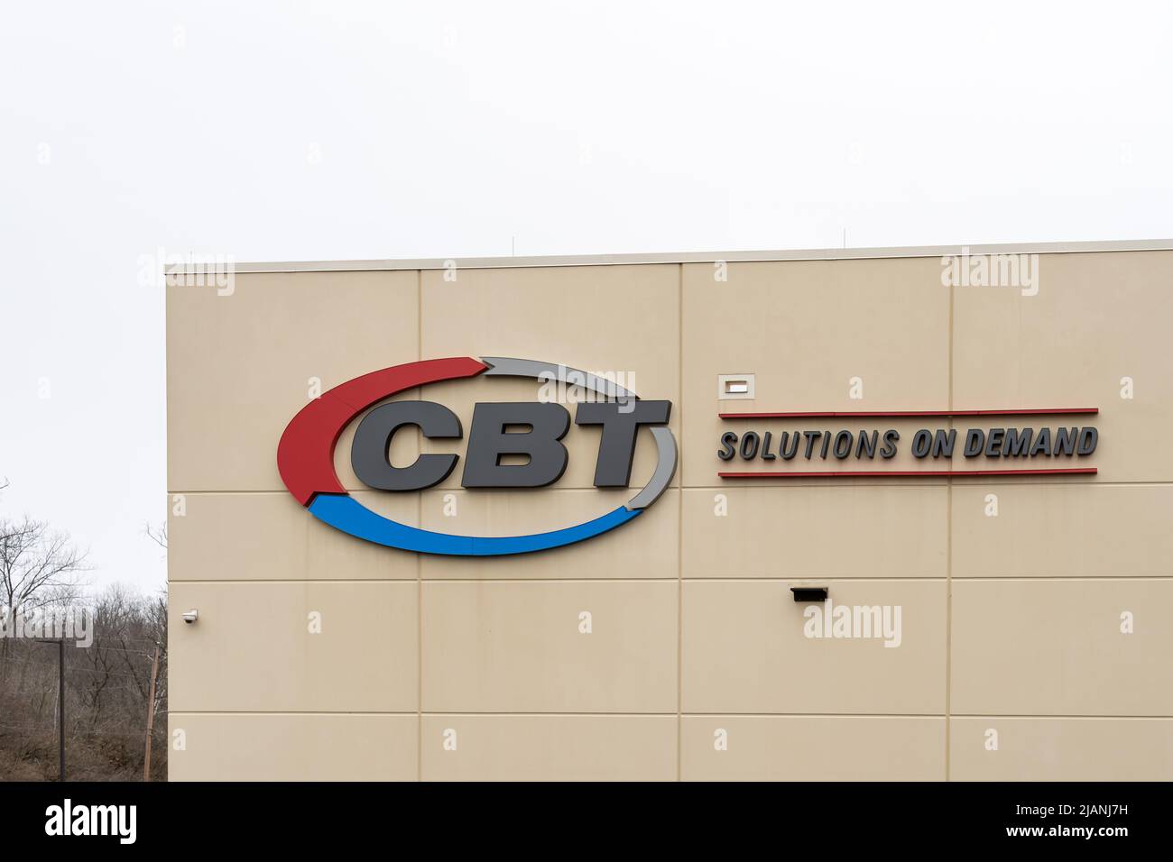 Cincinnati, Ohio, USA - December 28, 2021: Closeup of CBT sign on the building at their headquarters in Cincinnati, Ohio, USA. Stock Photo