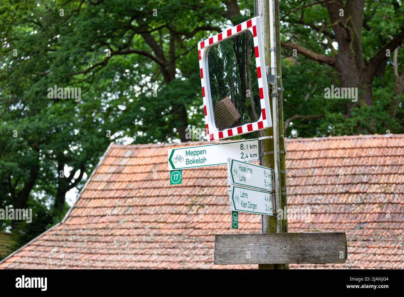 Road signs for bicyclists and bicycles in Lower Saxony, Germany Stock Photo