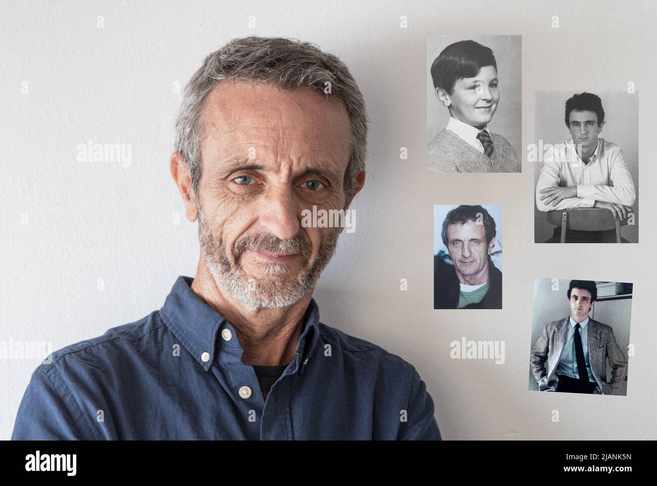 Young to old age comparison concept. Same person in all photographs. Stock Photo