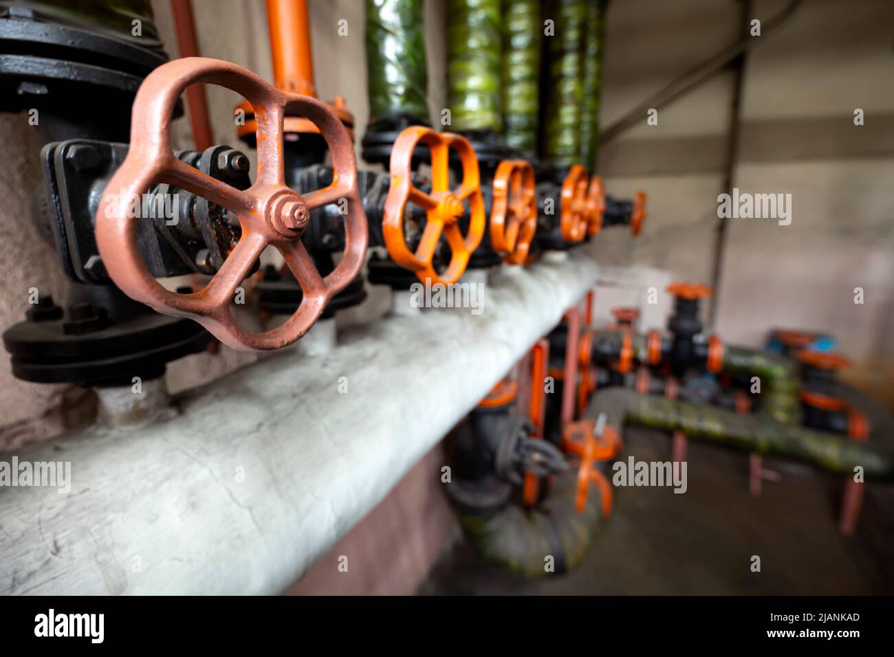Valves and pipes which are part of a cooling system. Stock Photo