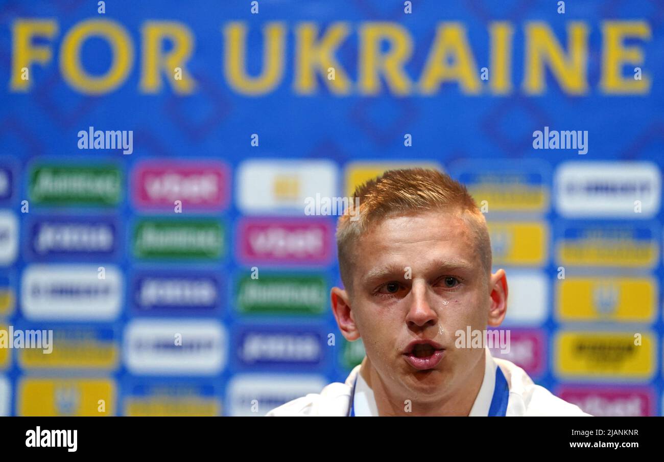 Ukraine' Oleksandr Zinchenko during a press conference at Hampden Park