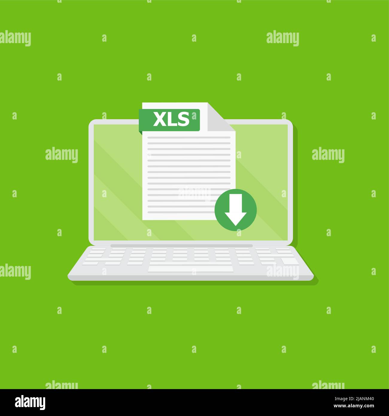 Download XLS icon file with label on laptop screen. Downloading