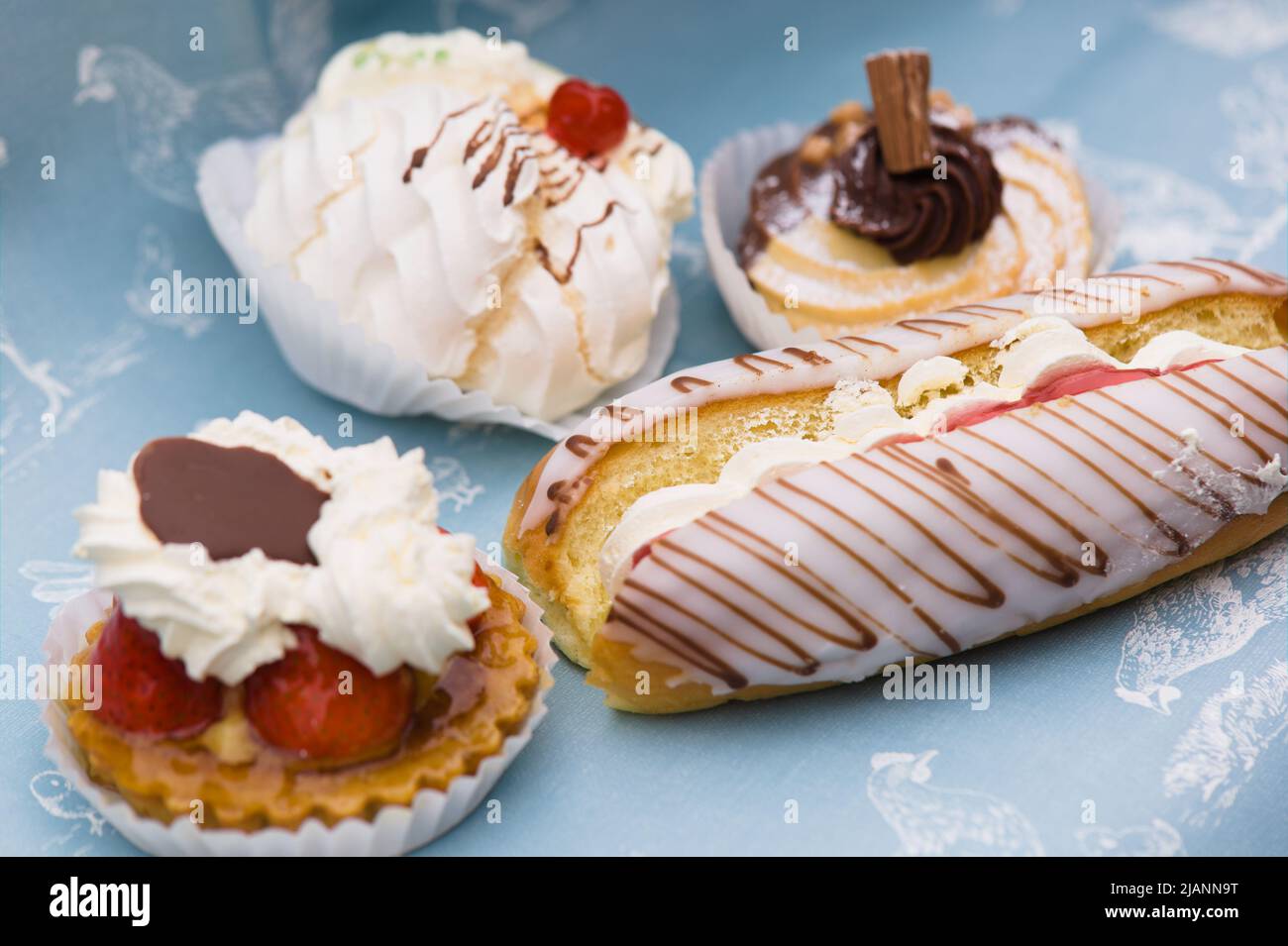 Close-up of a selection of cakes from Cosson's Bakery and Patisserie , Wickford, Essex, UK Stock Photo