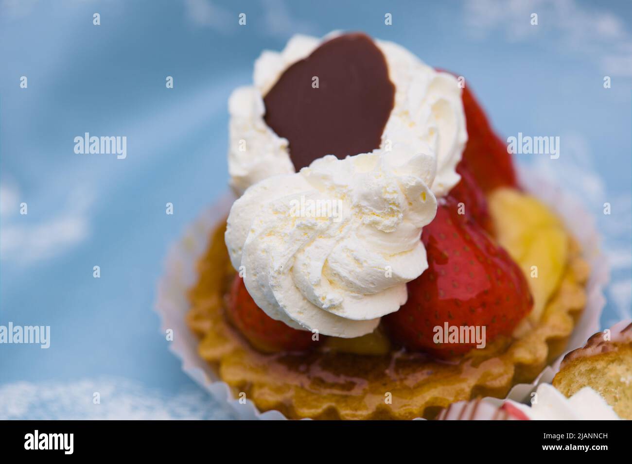 Closeup of a Fresh Creamy Strawberry Tartlet from Cosson's Bakery and
