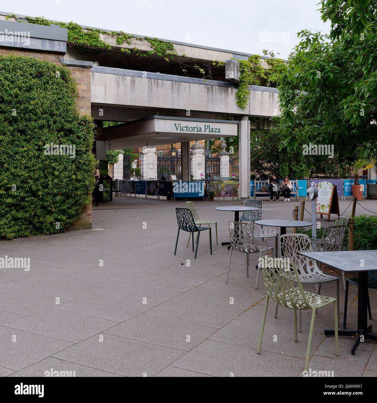 Richmond, Greater London, England, May 18 2022: Royal Botanic Gardens Kew. Victoria Plaza and restaurant area by the Victoria Gate entrance and exit. Stock Photo