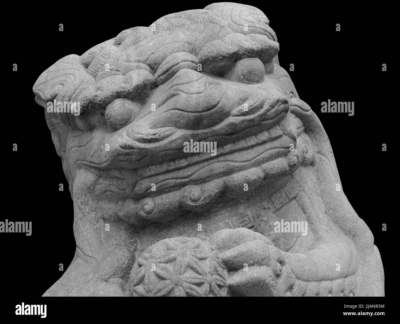 Lion marble face, Chinese Lion, stone carving sculpture, the symbol of Power, by Chinese. Stone Lion sculpture. Sculpture of Chinese lion, Antique Stock Photo