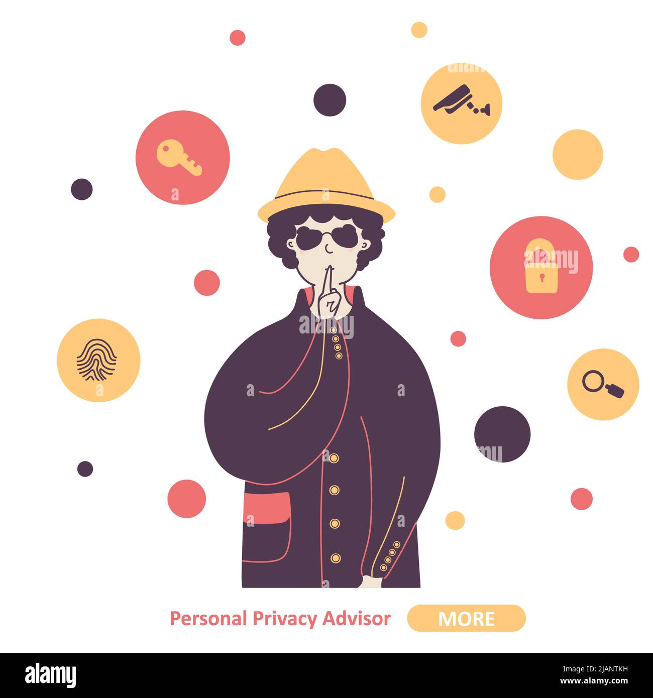 Personal privacy advisor, expert flat vector illustration. Detective in ...