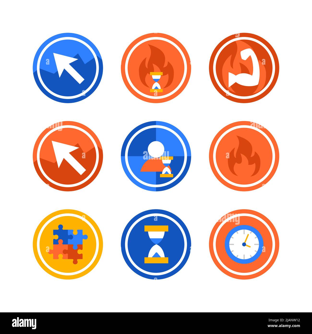 Time Success Circle Icons Set Stock Vector