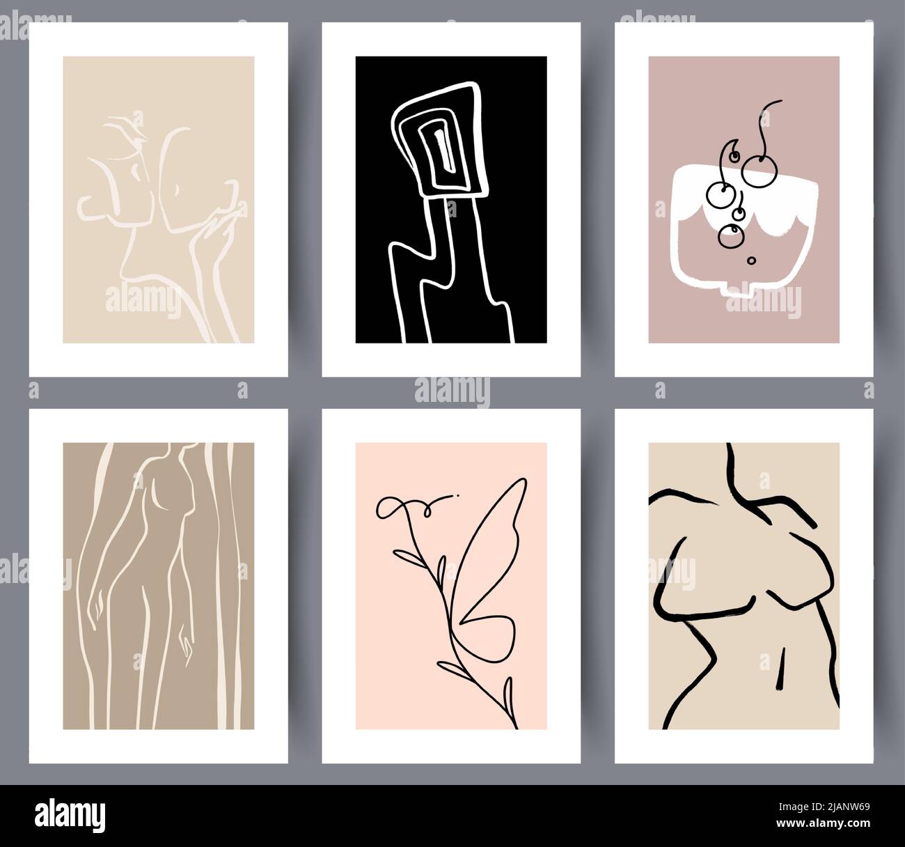 Printable modern minimalistic artworks set  Stock Vector