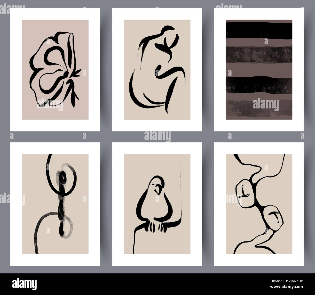 Bundle of simple hand drawn artworks posters  Stock Vector