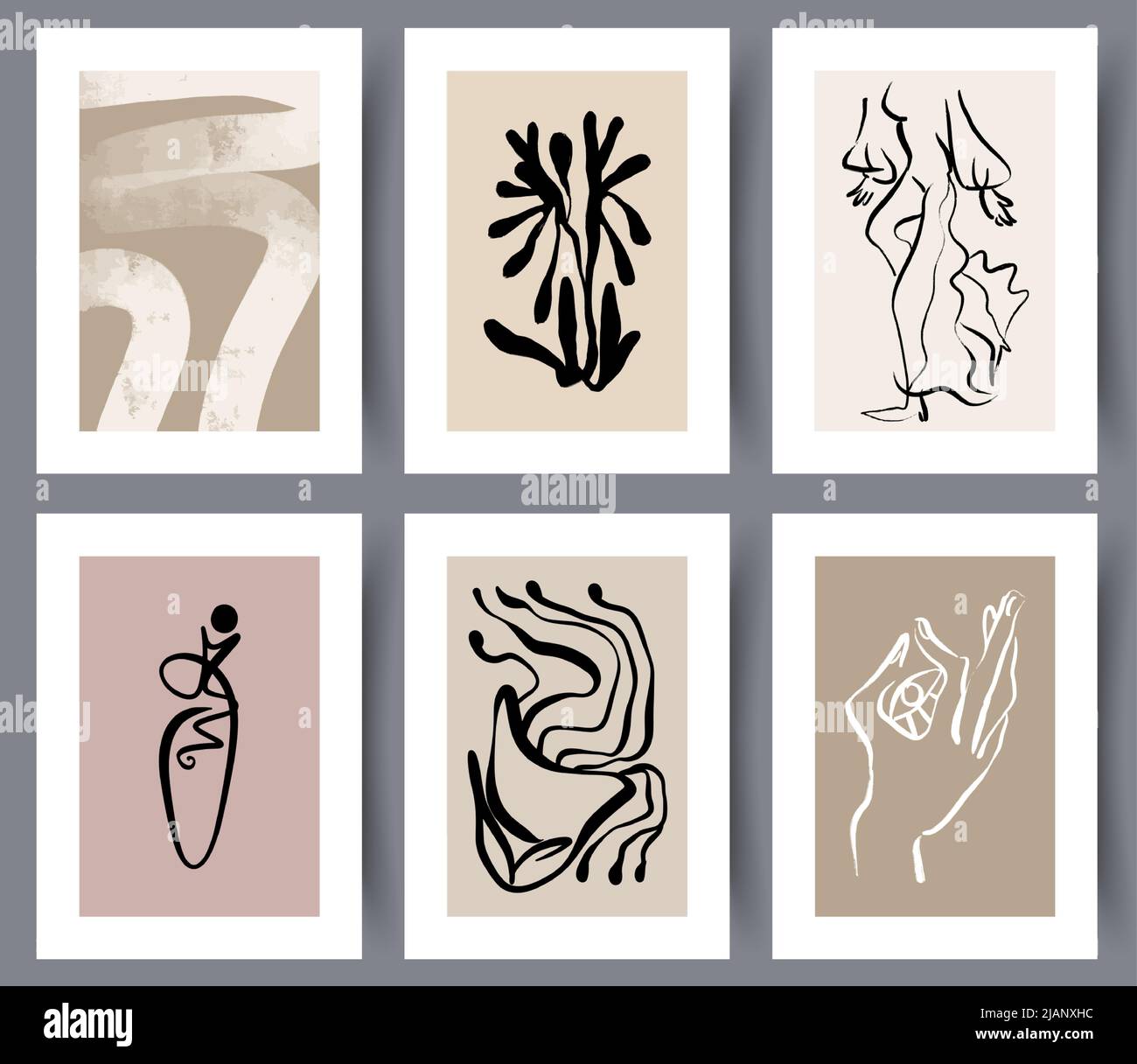 Bundle of neutral minimalistic art wall posters  Stock Vector