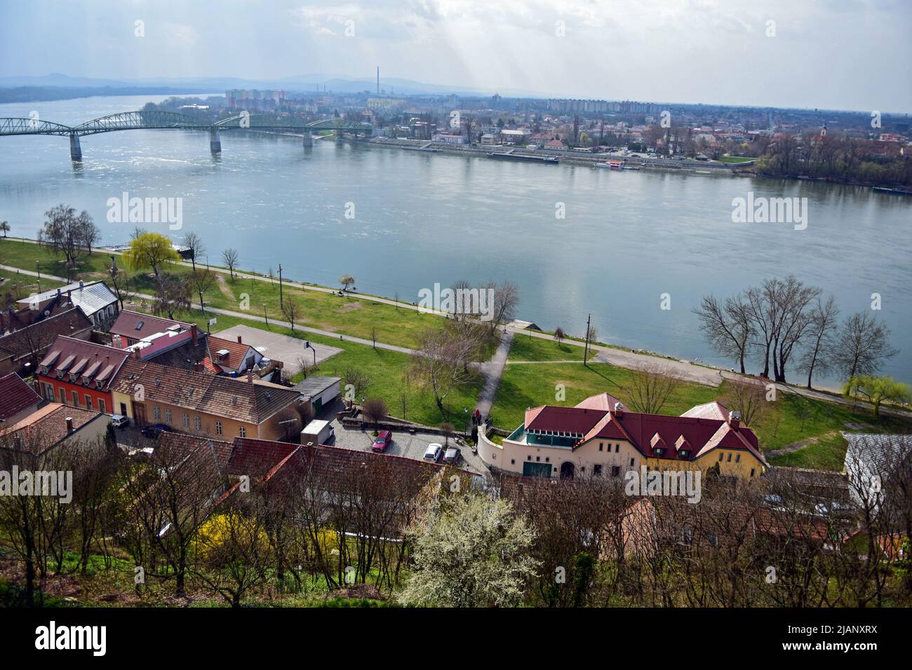 Landscape of Esztergom with Danube river, Hungary Stock Photo