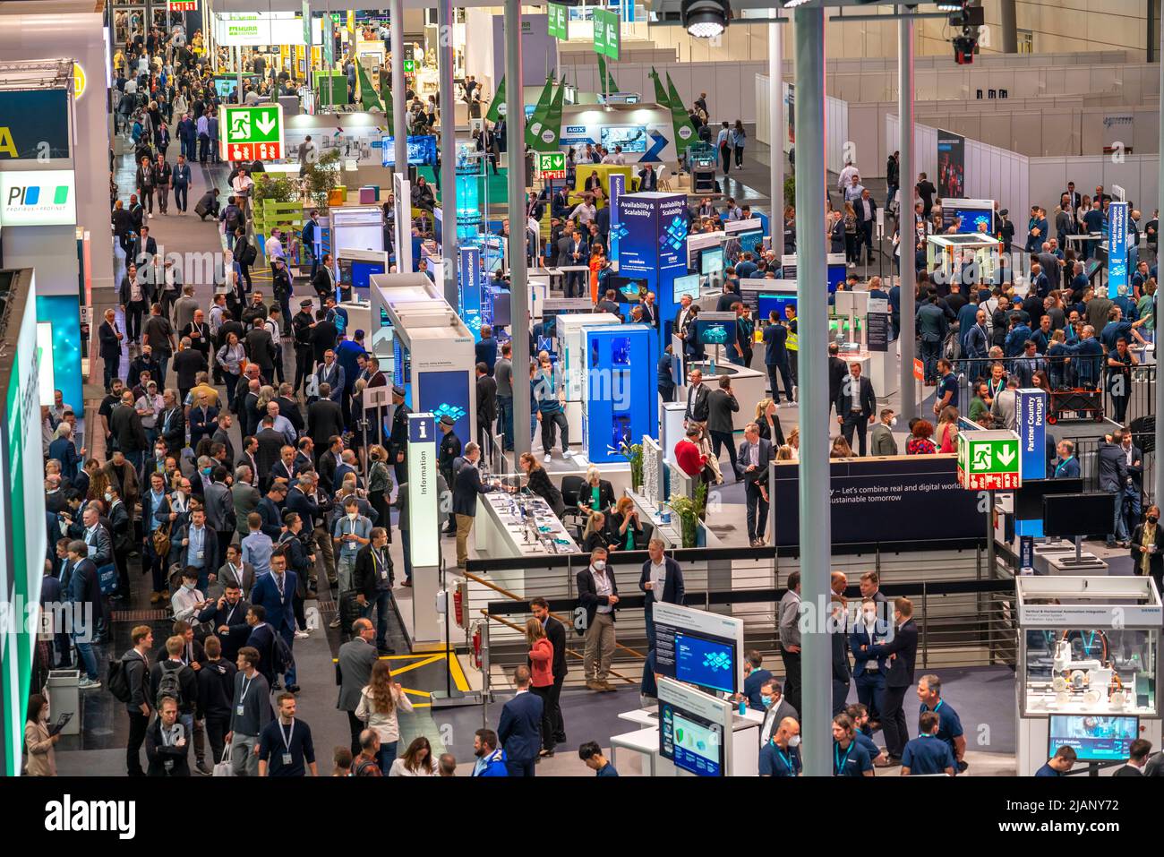 First day at Hannover Messe 2022, industrial fair, after 2 years of corona break, Siemens booth