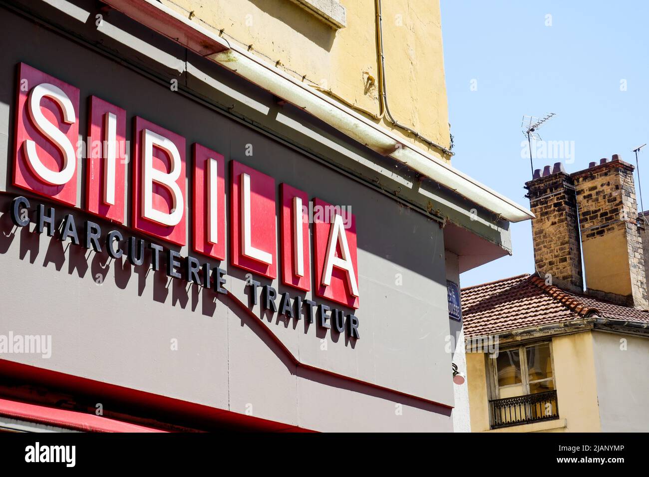 Sibilia Pork-shop, Croix-Rousse district, Lyon, Auvergne Rhone-Alps region, Central-Eastern France Stock Photo