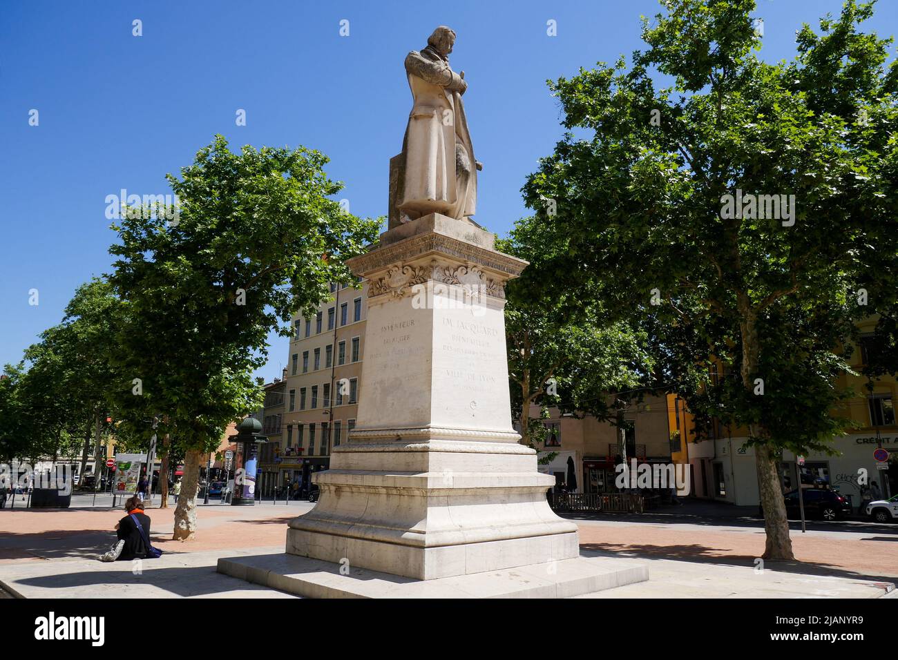 Statue of Joseph Marie Jacquard, inventor of the loom, Croix-Rousse square, Croix-Rousse district, Lyon, Rhone-Alps Auvergne region, Central-Eastern France Stock Photo