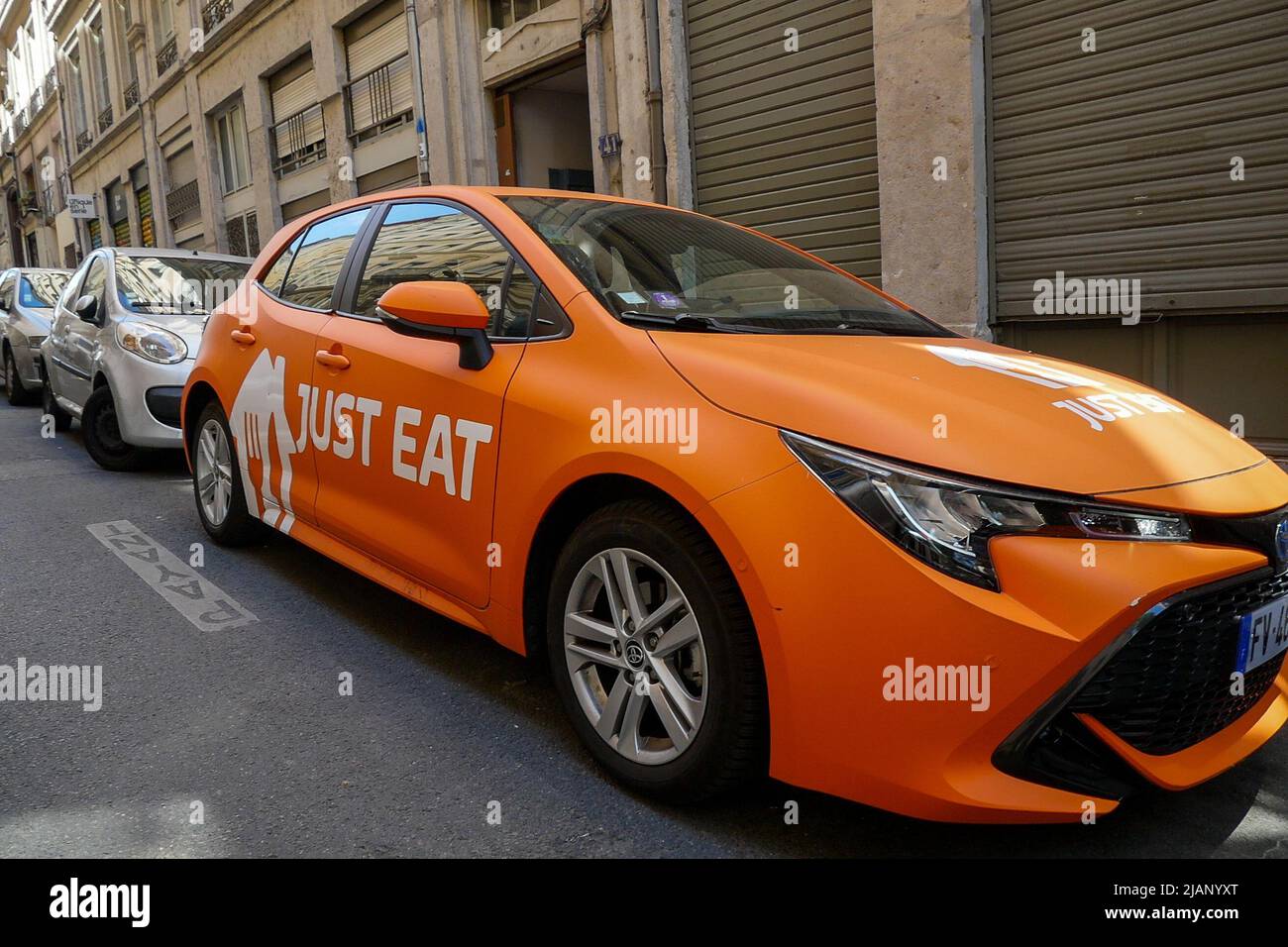 Just Eat food delivery company vehicle, CroixRousse district, Lyon