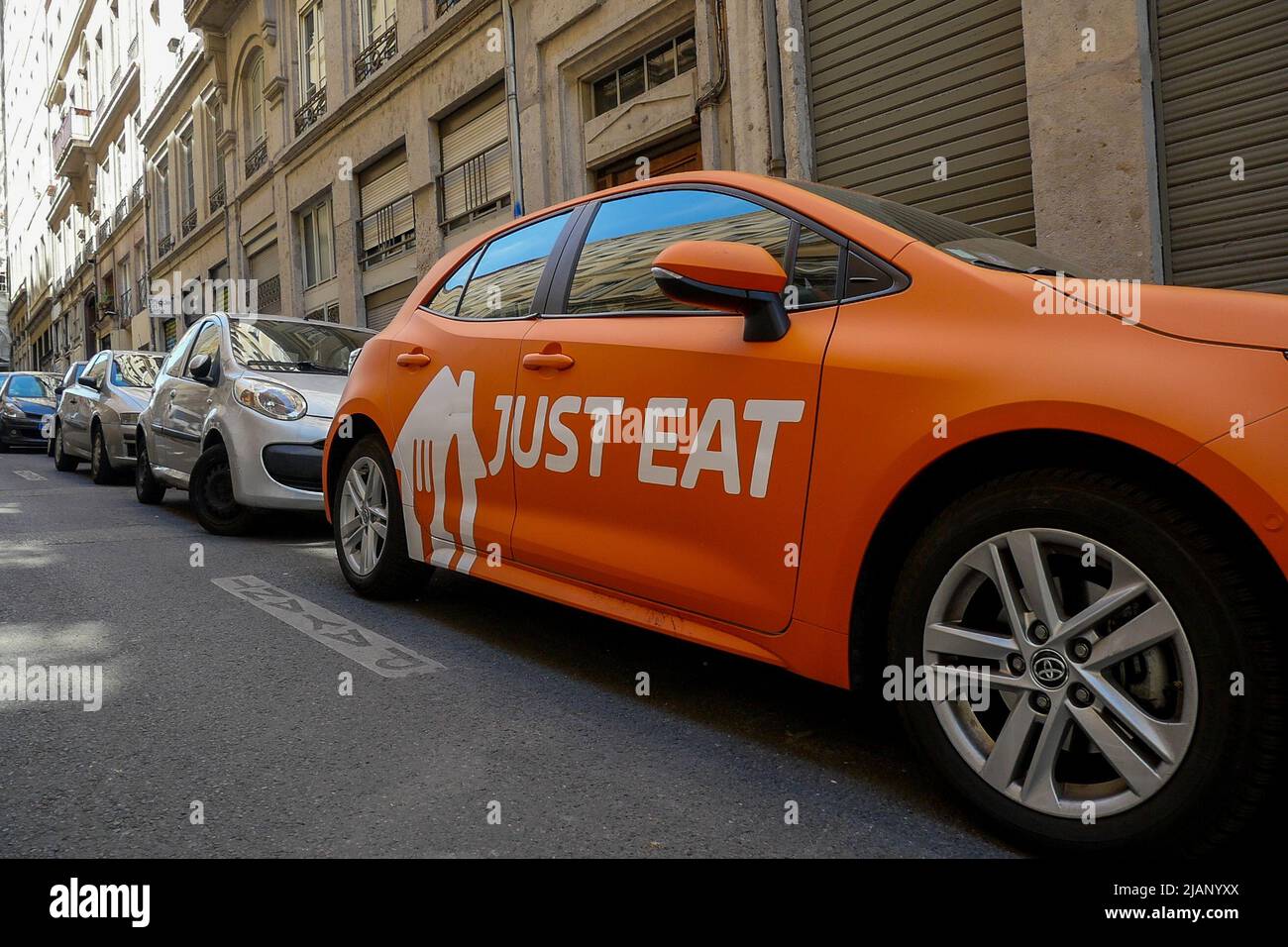 Just Eat food delivery company vehicle, CroixRousse district, Lyon