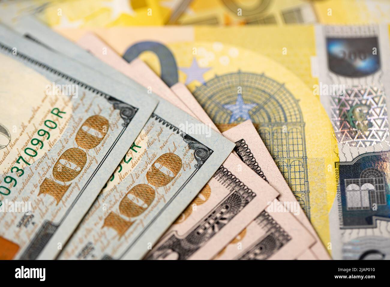 One Hundred Dollar Bills On 200 Euro Banknotes 100 US Dollar Exchange one-hundred-dollar-bills-on-200-euro-banknotes-100-us-dollar-exchange