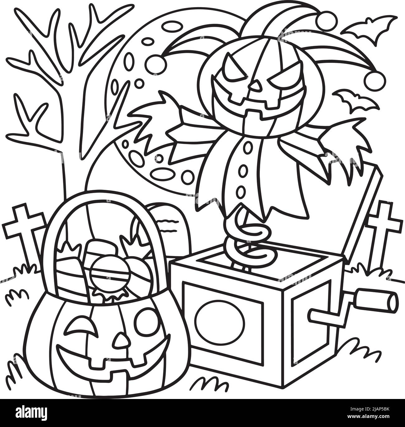 Jack In The Box Halloween Coloring Page for Kids Stock Vector Image