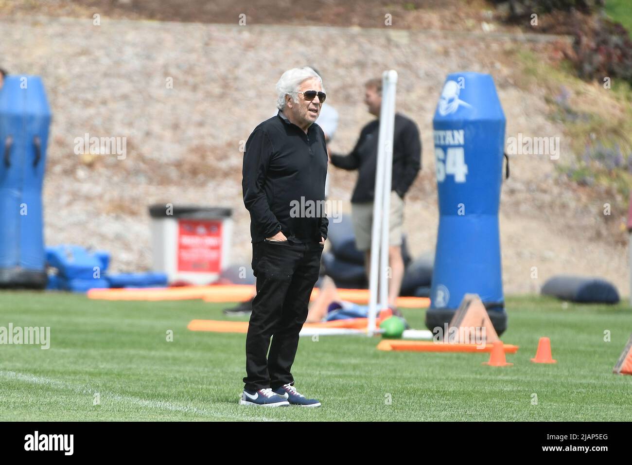 Foxborough, Massachusetts, USA. 31st May, 2022. MA, USA; New England Patriots owner Robert Kraft watches players and coaches at the team's OTA at Gillette Stadium, in Foxborough, Massachusetts. Eric Canha/CSM/Alamy Live News Stock Photo