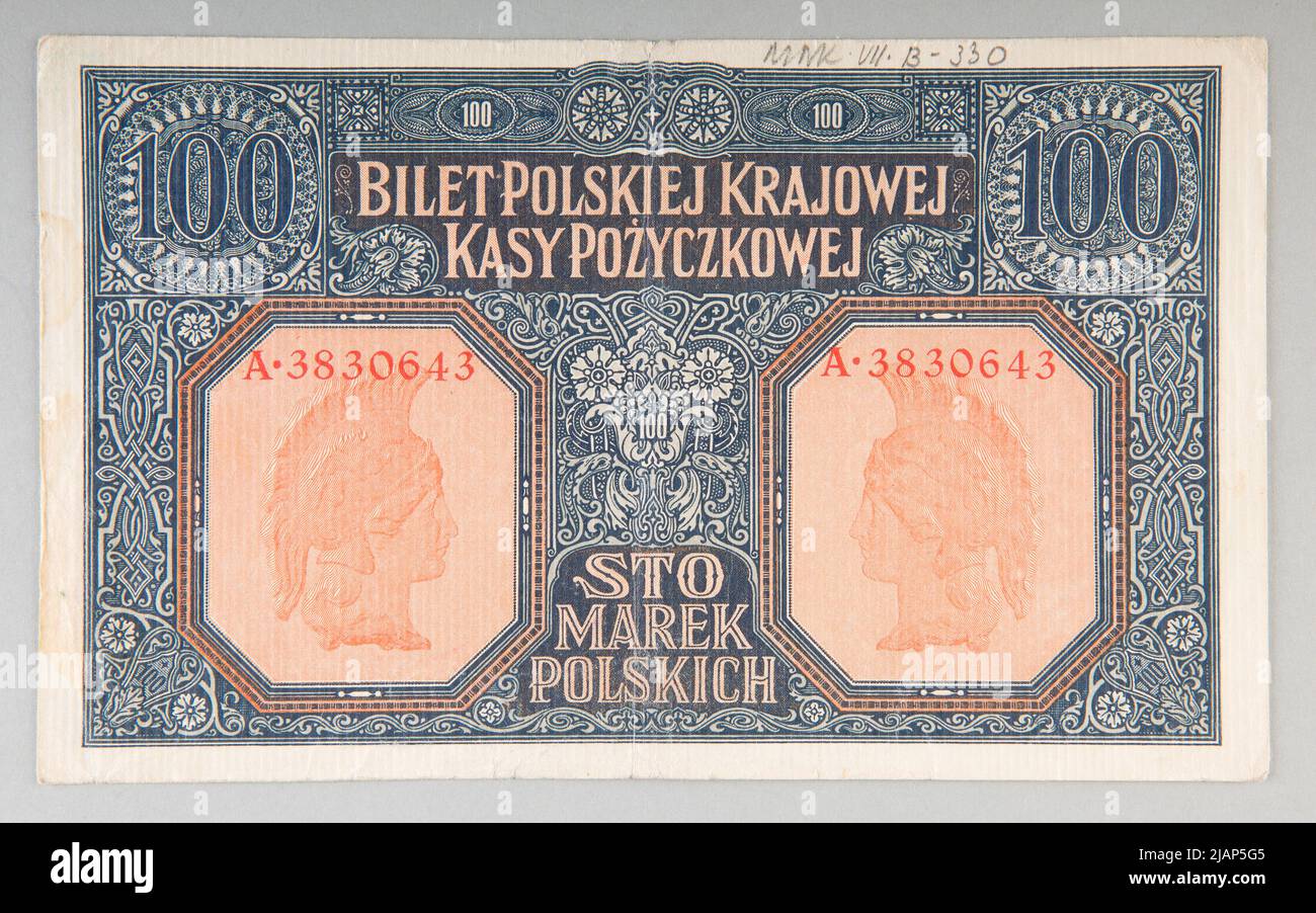 A banknote for 100 Polish brands, General Warsaw Government (1915–1918), Polish National Loan Fund, 9/12/1916, Series II ( general ) Polish National Cash Register, Reichsdruckerei, Berlin Stock Photo