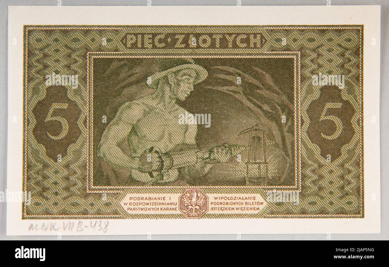 State ticket for PLN 5, the Republic of Poland (1918–1939), Ministry of