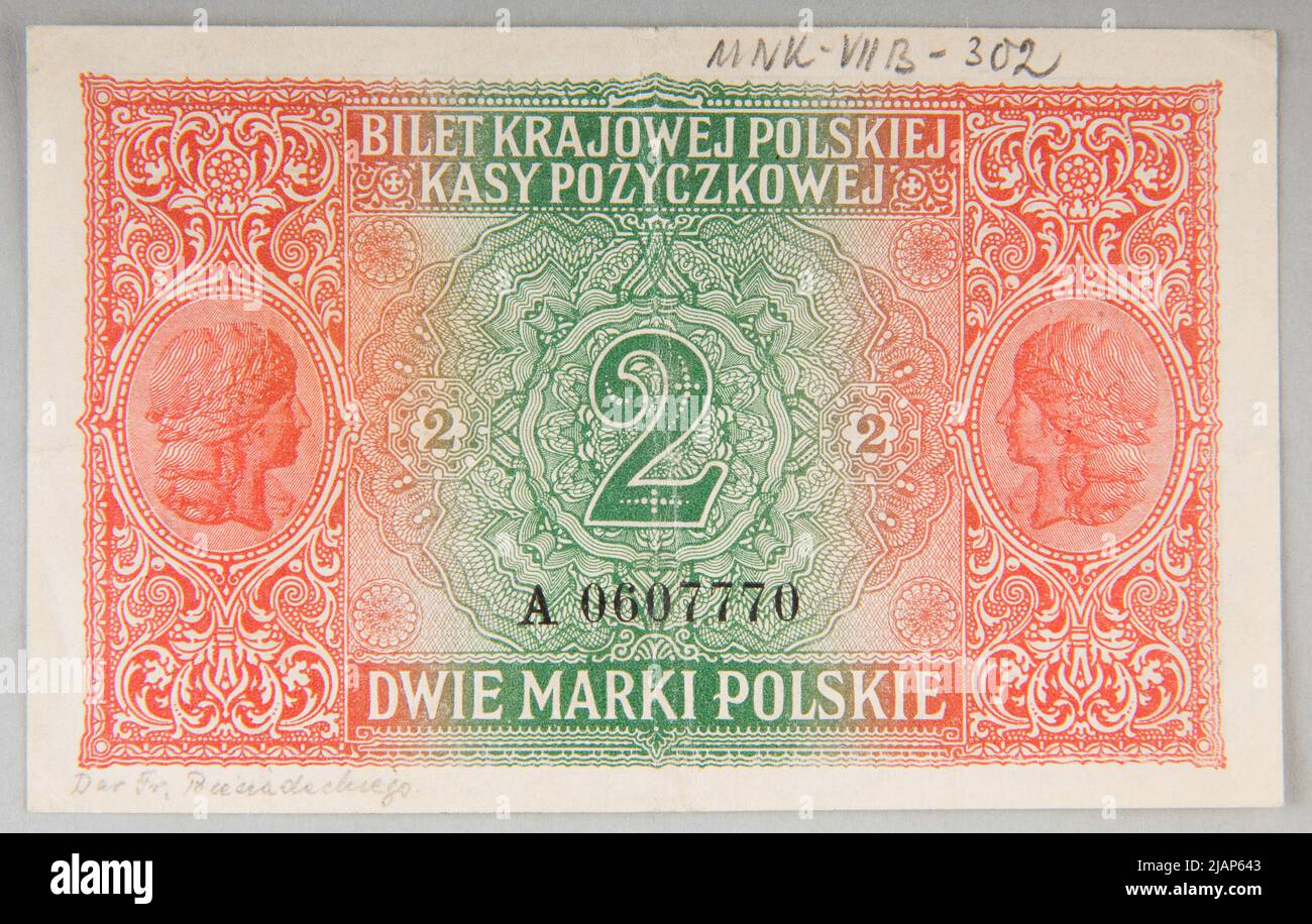Banking for 2 Polish brands, General Warsaw Government (1915–1918), Polish National Loan Fund, 9/12/1916/ 1917, series I ( General ) Domestic Polish cash register, Reichsdruckerei, Berlin Stock Photo
