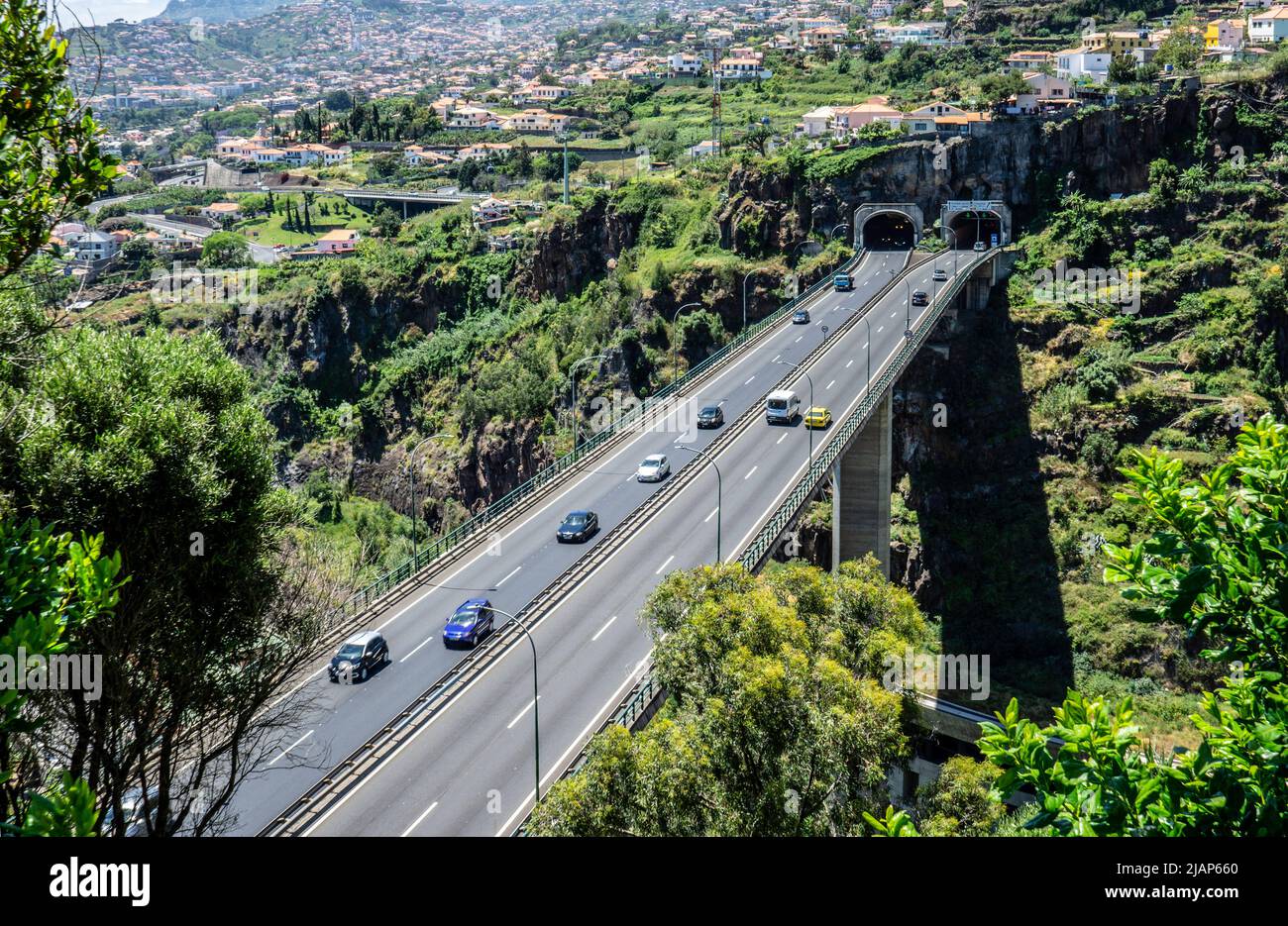 The motorway flyover that links the capital city of Madeira, Funchal, to its international airport. Stock Photo