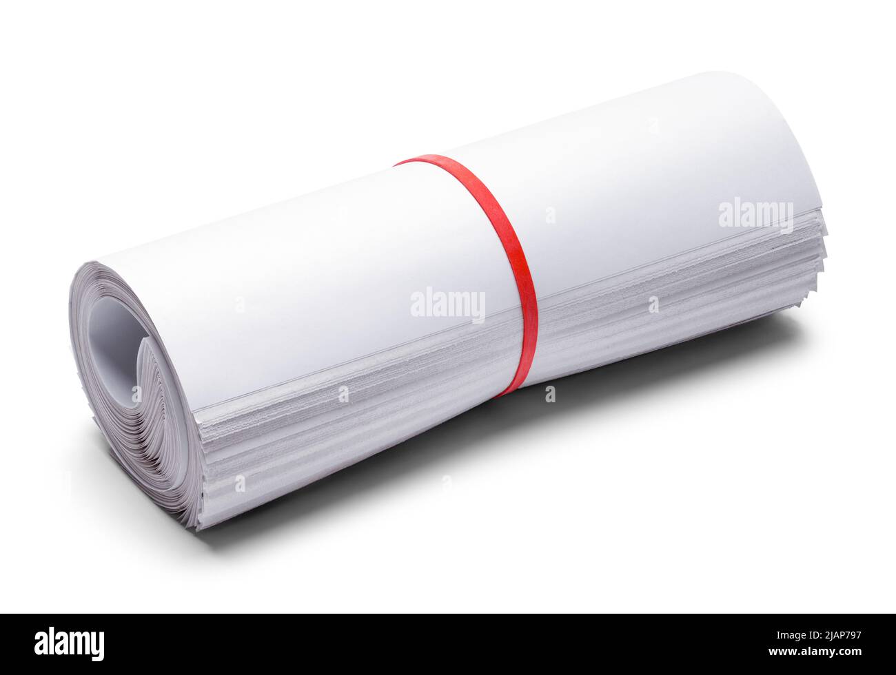 Large Rolled Newspaper Cut Out on White. Stock Photo