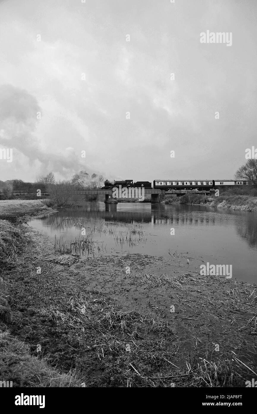 'Morayshire' crossing the River Nene at Orton Wistow. Stock Photo