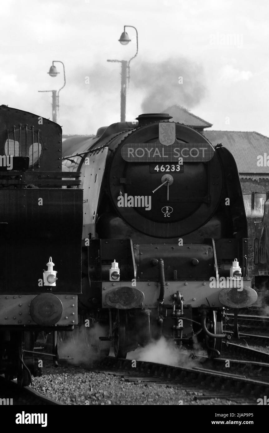 'Duchess of Sutherland' on shed at Barrow Hill with '47406'. Stock Photo