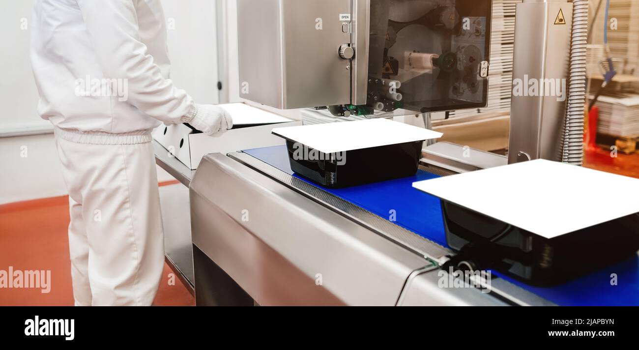 Factory Cook Conveyor Belt Food.Automated production line in modern food factory ...