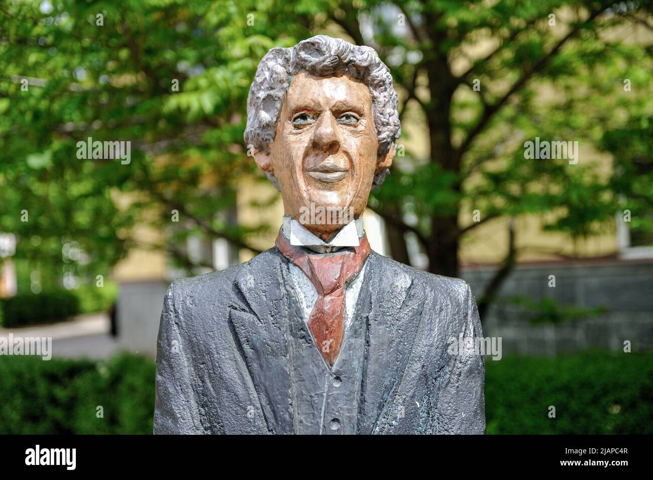 Sculpture by KG Bejemark of Swedish author and humorist Tage Danielsson in Linkoping, Sweden Stock Photo