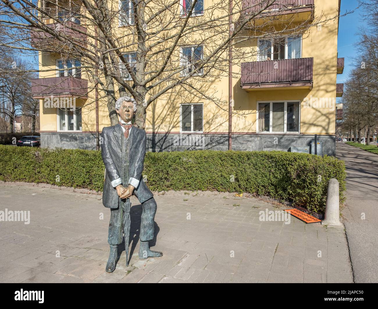 Sculpture by KG Bejemark of Swedish author and humorist Tage Danielsson in Linkoping, Sweden Stock Photo