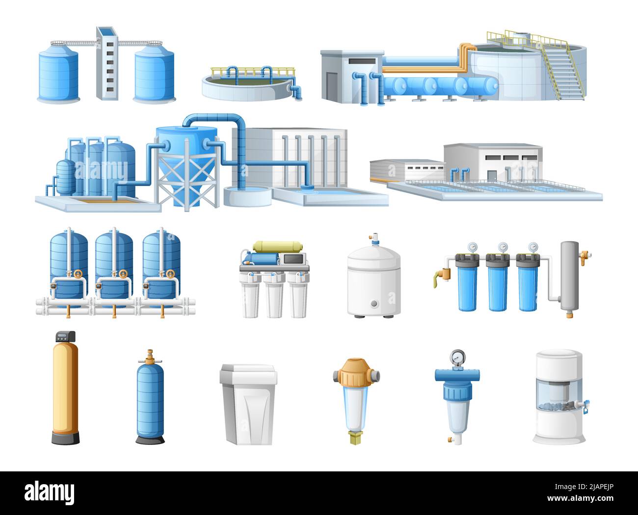 Water purification technology cartoon set with cleaning filtration  industrial and household equipment isolated vector illustration Stock  Vector Image & Art - Alamy