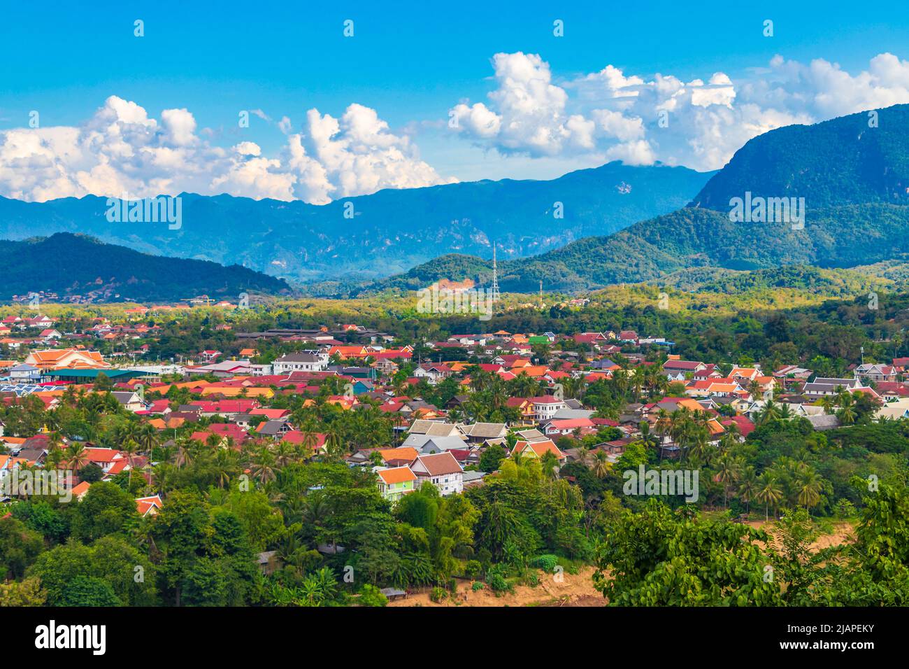 Panorama of the landscape Mekong river and Luang Prabang city in Laos ...