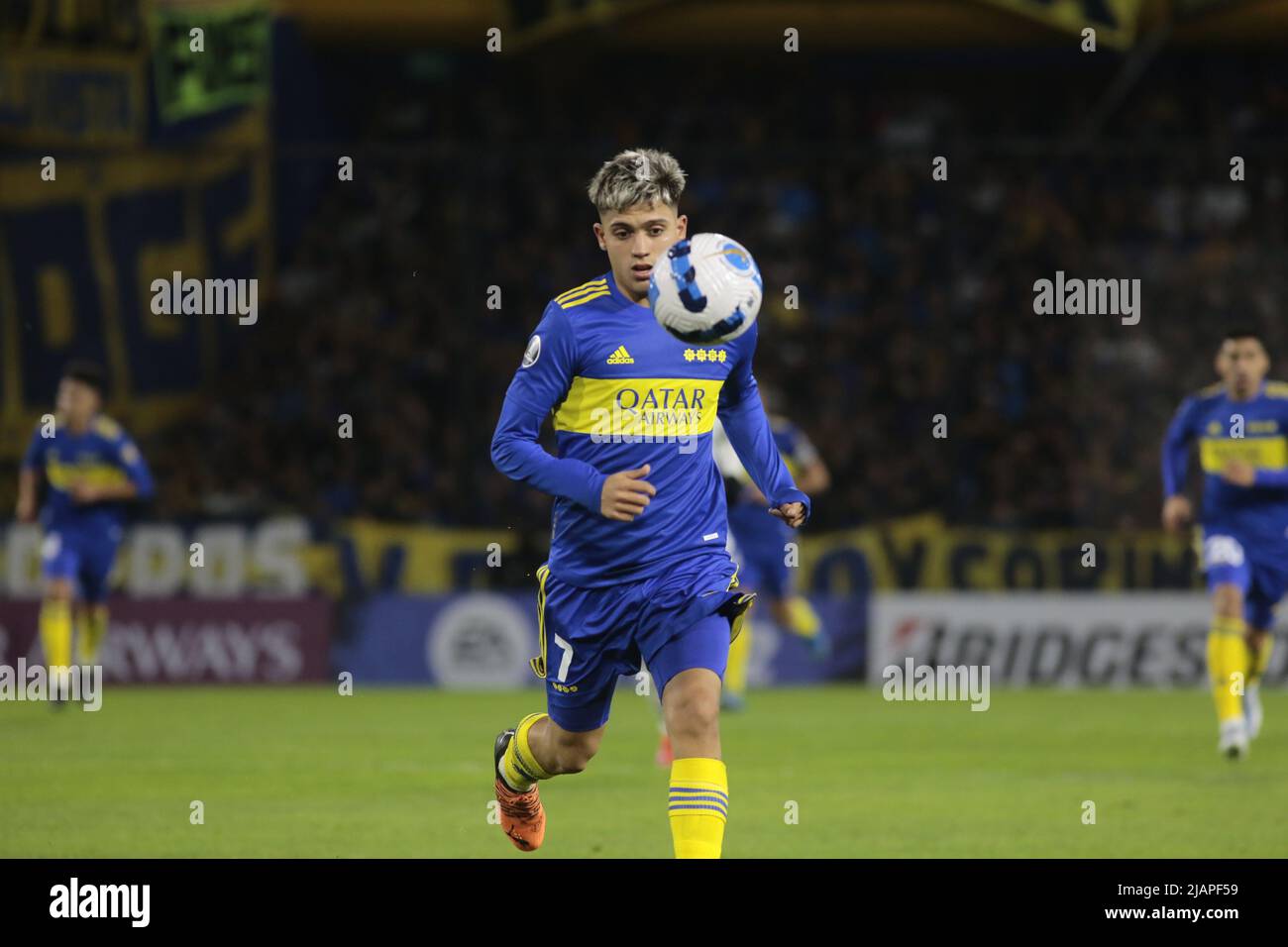 The soccer team Boca Juniors at the Libertadores Cup play against