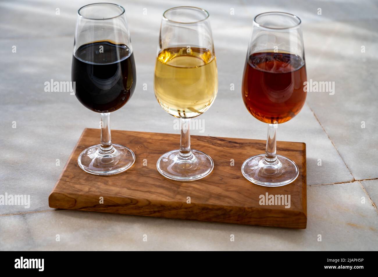 Tasting of Spanish sweet and dry fortified Vino de Jerez sherry fino