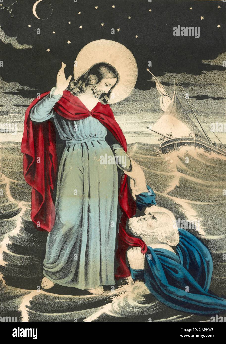 A 19th Century illustration of Jesus walking on water Stock Photo