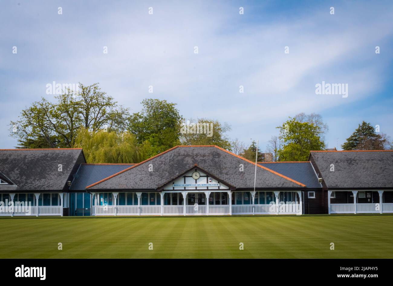 A local bowls club and the playing lawn. Stock Photo
