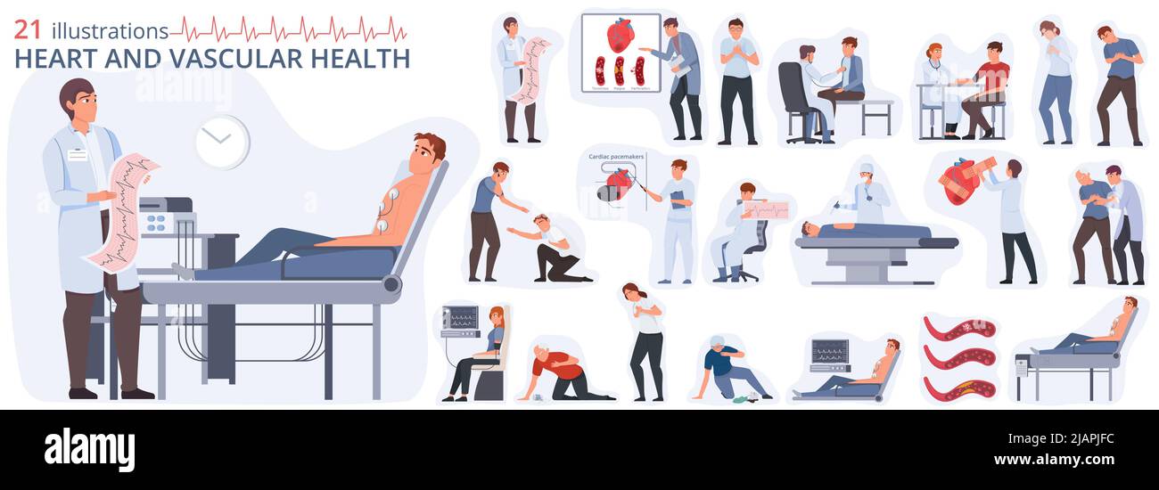 Cardiovascular diseases set of flat compositions with human characters ...