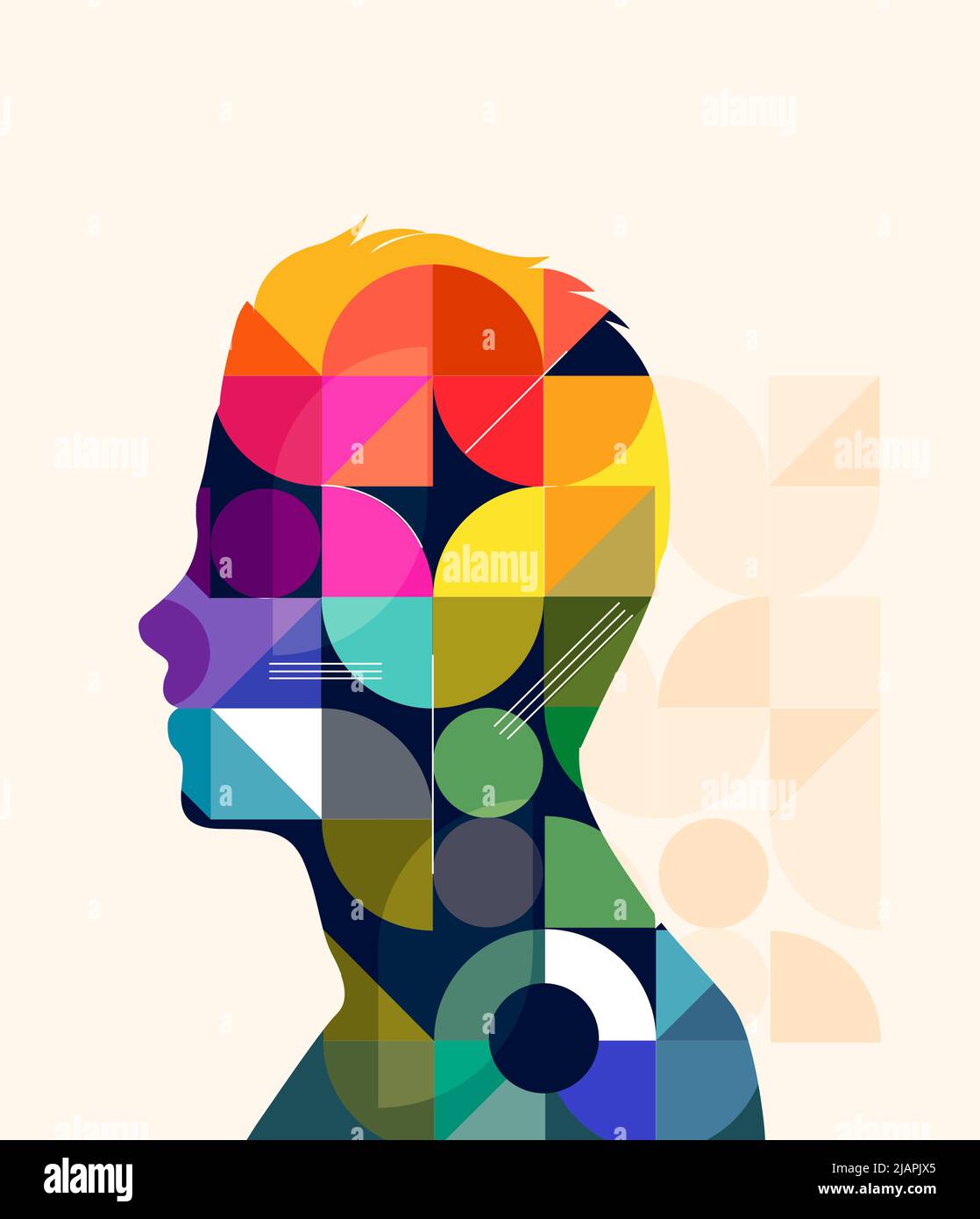 A silhouette of a man made from geometric pattern colourful shapes. Vector illustration. Stock Vector