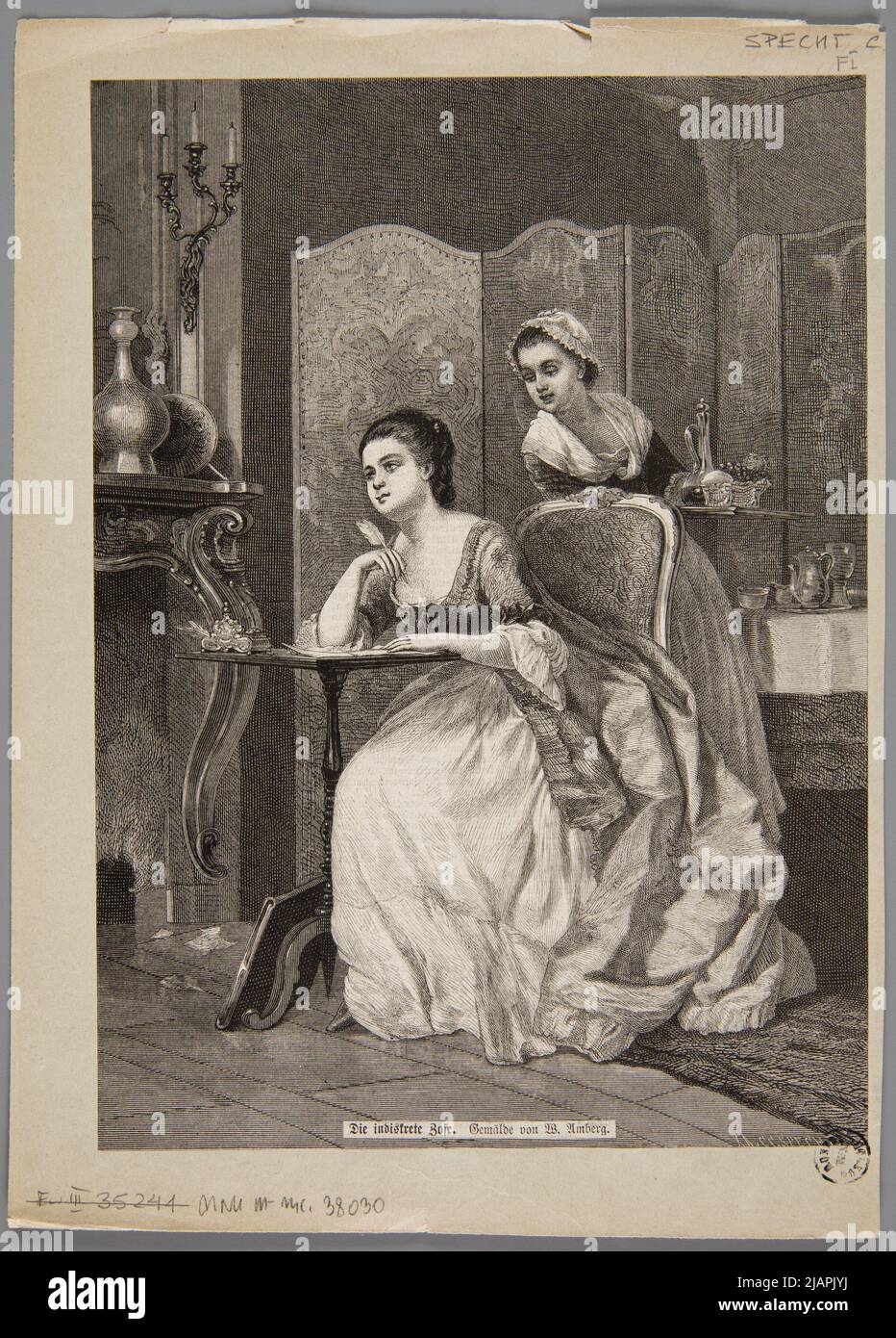 A indiscreet maid according to the painting of Wilhelm Amberg. A ...