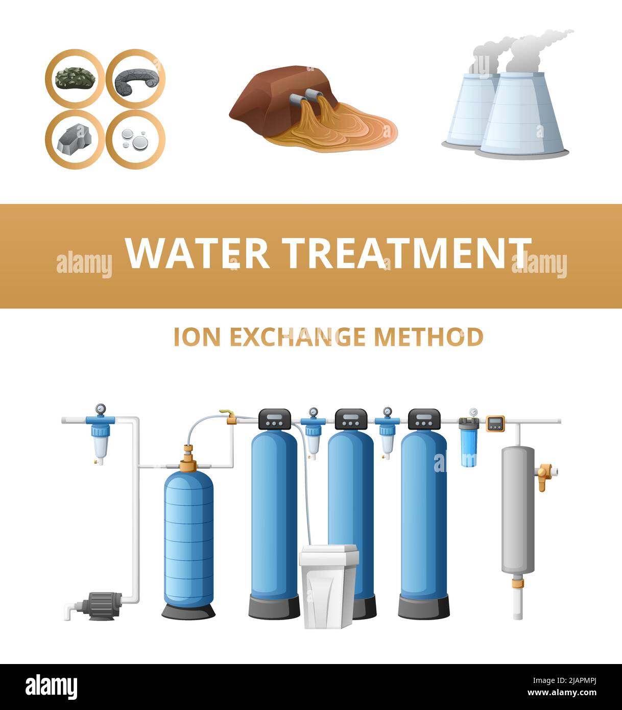Water purification technology with ion exchange method filtration system cartoon isolated vector illustration Stock Vector