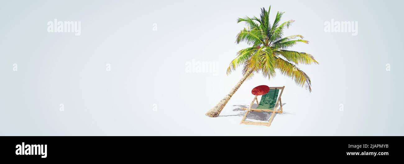 Wooden deck chairs on sandy beach near sea. Holiday background Stock ...
