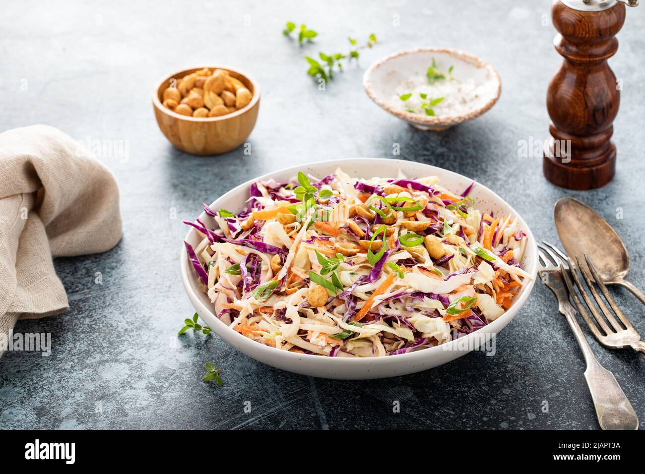 Asian cabbage cole slaw with peanut sauce Stock Photo Alamy