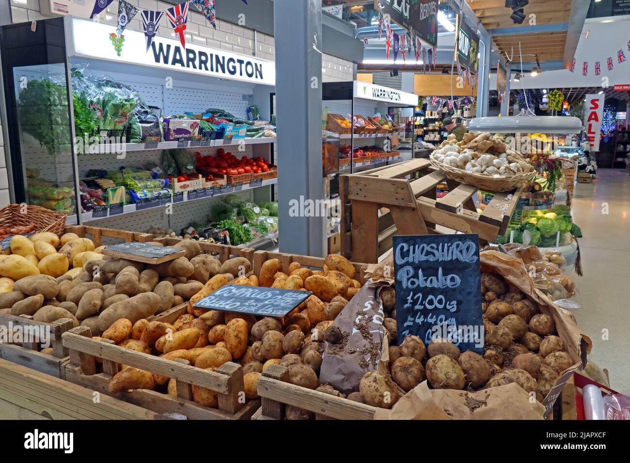 Veg stall, Warrington New Market, 2 Time Square,Cheshire,England,UK, WA1 2NT Stock Photo