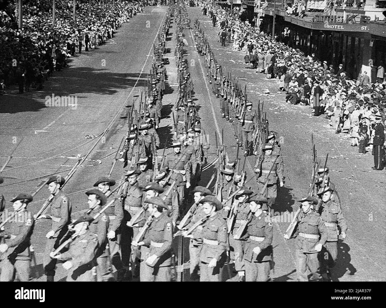 Australian soldiers marching in a Victory Day procession ca. 1946 Stock Photo Alamy